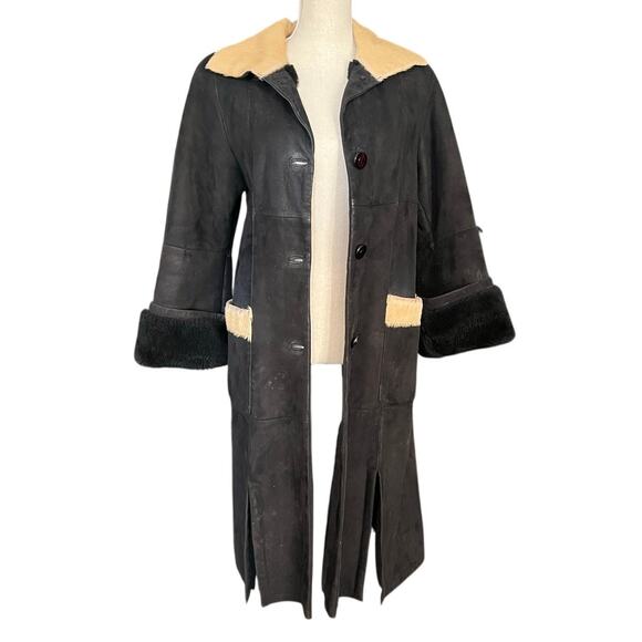 Vintage Abito Penny Lane Boho Coat Black Suede Calf Hair Trim Sz L -Fits M $810 - Picture 2 of 16
